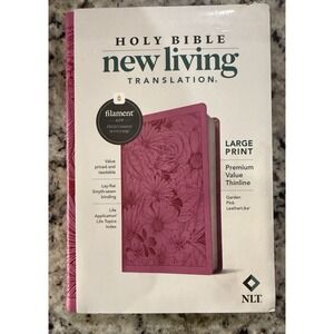 NLT Bible Large Print Premium Value Thinline Garden Pink LeatherLike Filament